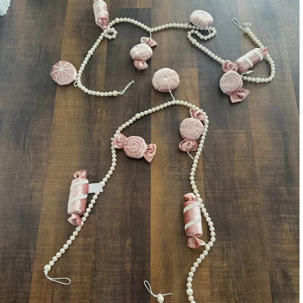 Martha Stewart Candy Shop Christmas Garland Pink Velvet Candy Pearl Bead 6 Ft
